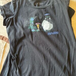 Black Graphic T-Shirt with Totoro Design